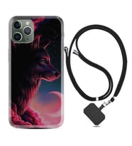 Apple iPhone 11 12 13 14 Pro Max Kılıf Boyun Askılı Silikon Wolf and Moon 1380