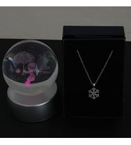 Kar Kolye Özel Kutuda & Küçük Prens Model Cam Küre Işıklı Standlı Set Hediye
