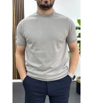 Erkek Düz Desen Bisiklet Yaka Tişört Gri Edw459