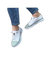 2010 Womenly Style Beyaz Gri Kadın Günlük Ayakkabı % 100 Hakiki Deri (Beyaz-Gri)