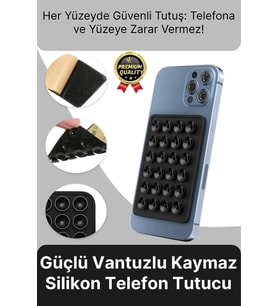 Özel Üretim Tüm Yüzeylere Uyumlu Kaymaz Siyah Güçlü Vantuzlu Silikon Yapışkanlı Telefon Tutucu