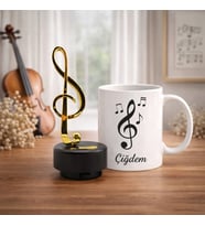 İsme Özel Sol Anahtarı Kişiye Özel Kupa & Müzik Kutusu Hediye Seti