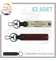 Hız Tutkunlarına Özel İsim Plaka ve B Rh (-) Kan Grubu Yazılı Deri x2 Anahtarlık, S Kahve-Bordo-Laci (Çok Renkli)