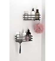 Banyo Düzenleyici Yapışkanlı Metal Banyo Rafı İkili Duş Rafı Organizer Şampuanlık Mat Siyah-GNRL281