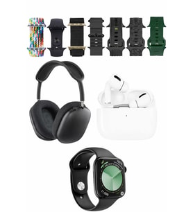 Karler Bass K32 Kombo 7 Adet Kordon Akıllı Saat Airpods Kulaklık Kafa Üstü Kablosuz Kulaklık Set - Siyah