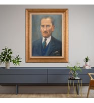 Altın Varaklı Çerçeveli Paspartulu Atatürk Tablo DC0862 (Gold)