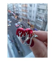 Kalp Kırmızı Gotik Kadın Ayarlanabilir Yüzük