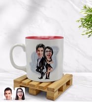 BK Gift Kişiye Özel Sevgililer Karikatürlü İçi Kırmızı Renkli Kupa Bardak Model 6
