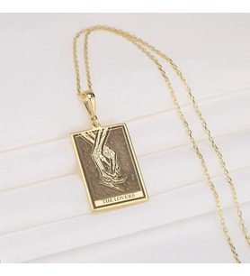Kişiye Özel 925 Ayar Gümüş The Lovers Tarot Kart Kolye (Gold)
