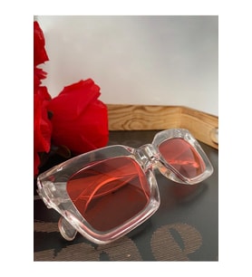 Cat Eye Kristal Kadın Güneş Gözlüğü Şeffaf  Kırmızı Cam
