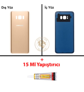 Samsung Galaxy S8 Plus Gold Renk Arka Kapak + B7000 Yapıştırıcı Arka Cam Batarya Kapağı Pil Kapağı Lazer Kesim Back Cover Galaxy S8 Plus Uyumlu