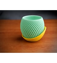 3D Baskı Küre Saksı - Kafes Dokulu İki Parçalı Dekoratif Saksı - Mint-Sarı