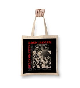 Attack On Titan Eren Jaegar Bez Çanta Uzun Saplı Alışveriş Çantası Plaj Çantası (Beyaz)