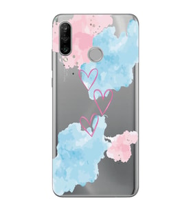 Huawei P30 Lite Uyumlu Kalp Desenli Şeffaf Telefon Kılıfı