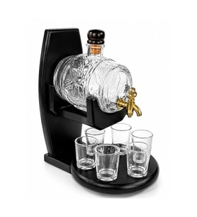 Cam Fıçı Ve 6 Shot Bardaklı Ahşap Standlı İçki Servis Seti
