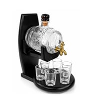 Cam Fıçı Ve 6 Shot Bardaklı Ahşap Standlı İçki Servis Seti