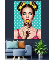 Pop-Art Lolipoplu Kadın Dekoratif Kanvas - Mdf Ahşap Tablo