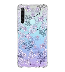 Xiaomi Redmi Note 8 Köşe Korumalı Antişok Kapak Floral Lila Tasarımlı Şeffaf Silikon Kılıf