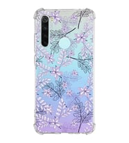 Xiaomi Redmi Note 8 Köşe Korumalı Antişok Kapak Floral Lila Tasarımlı Şeffaf Silikon Kılıf
