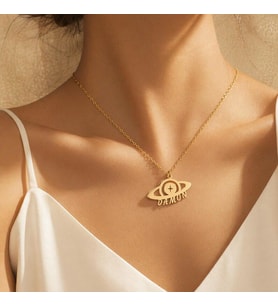 Kişiye Özel 925 Ayar Gümüş Tasarım Satürn Model İsim Kolye (Gold)