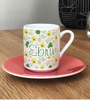 Kişiye Özel İsme Özel Türk Kahvesi Fincanı Avokado Desenli Meyveli (Pembe)