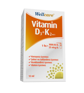 Wellcare Vitamin D3 + K2 25 mcg 1000 IU 12 ml