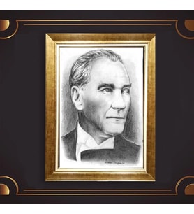 Özel Seri Paspartulu Çerçeveli Atatürk Tablo l398 (Gold)