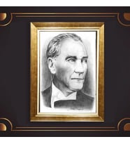 Özel Seri Paspartulu Çerçeveli Atatürk Tablo l398 (Gold)