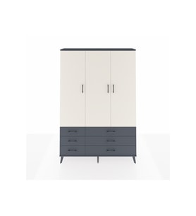Arges Dolap 5 Raflı 6 Çekmeceli Tek Askılı 132x30x195 Antrasit-Aytaşı/Antrasit
