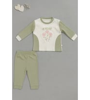 Çiçek Desenli Pamuklu Pijama Takımı (Yeşil)