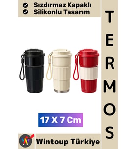 #Termos Kamp Outdoor Günlük İş Yeri Ofis Piknik Sızdırmaz Kapaklı Silikonlu Termos Bardak 17 X 7 Cm