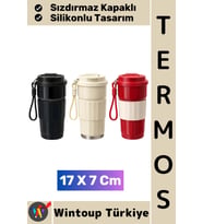 #Termos Kamp Outdoor Günlük İş Yeri Ofis Piknik Sızdırmaz Kapaklı Silikonlu Termos Bardak 17 X 7 Cm