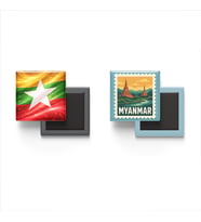 Buzdolap Magnetleri - Myanmar Bayrağı ve Naypyidaw Posta Pulu Tema - 2'li Set Magneti