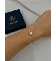 VIP Taşlı Yıldız Detaylı Ayarlanabilir Gold Bileklik