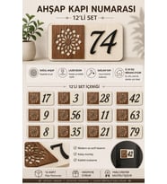 Kişiye Özel 12’li Modern Ahşap Kapı Numarası Seti 3 mm MDF Lazer Kesim - Akçaağaç