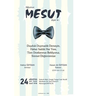 Kişiye Özel Sünnet Davetiyesi Beyaz Zarflı 9008 Kodlu