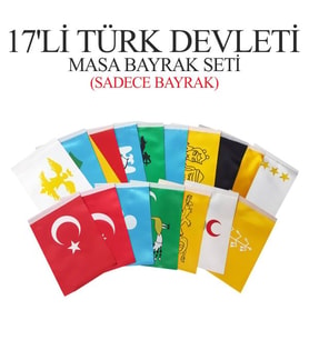 17'li Türk Devletleri Masa Bayrağı Seti 15x22,5( Sadece Bayrak) (Kırmızı)