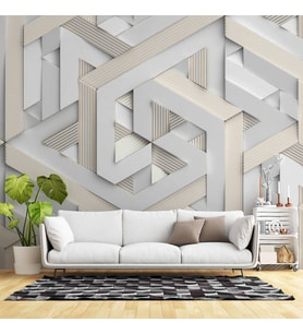 3 Boyutlu Geometrik Üçgen Kabartma Görünümlü Duvar Kağıdı Baskı