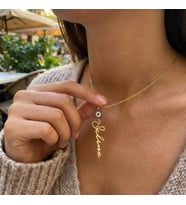 Kişiye Özel Tasarım Taşlı Nazar Boncuğu İsim Kolye 925K Gümüş (Gold)