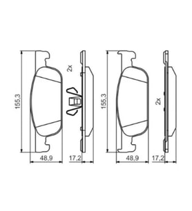 Renault Clio IV Büyük Tip Ön Fren Balatası Bosch  0986495424  ( 17.2x155.3x48.9) (Siyah)
