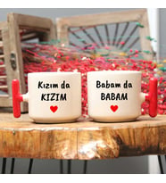 Babaya Hediye Babam da Babam Ve Kızım da Kızım Tasarımlı ve İsme Özel 2'li T Kulplu Kupa Bardak