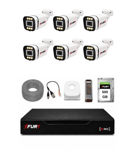 FURY 6 Kameralı 5MP Lens 1080P 6 Warm LED Renkli Gece Görüşlü Güvenlik Kamera Sistemi 500GB 1606