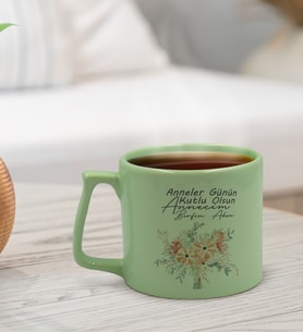 BK Gift Kişiye Özel İsimli Anneler Günü Tasarımlı Pastel Yeşil Middle Kupa Bardak, Anneye Hediye, Anneler Günü Hediyesi-9