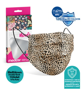 Medizer Leopar Desenli Cerrahi Maske Meltblown Kumaş - 10'lu 10 Kutu