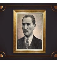 Altın Varaklı Çerçeveli Paspartulu Atatürk Tablo z4824 (Gold)