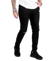 DeepSEA Siyah Dizleri Yırtık Likralı Slim Fit Erkek Kot Pantolon 1902114