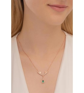 Rose Renk Kanatlı Damla Model Yakut Taşlı  Gümüş Kolye Gkldmlm2del-ros
