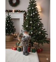 Yılbaşı Noel baba 60cm Kayak Takımlı Gri Kürklü Çuvallı