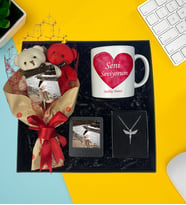 Premium Fotoğraflı Ayıcık Buketi Resimli Çay Ve Nescafe Fincanı Gümüş Kaplama Melek Kolye Siyah Masaüstü Çerçeve