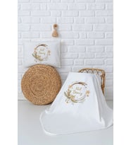 Pia Baby Premium %100 Pamuk Çift Kat Penye Battaniye ve Yastık Kılıfı Yenidoğan Kız Bebek Hediyesi 5087-10 (Ekru)